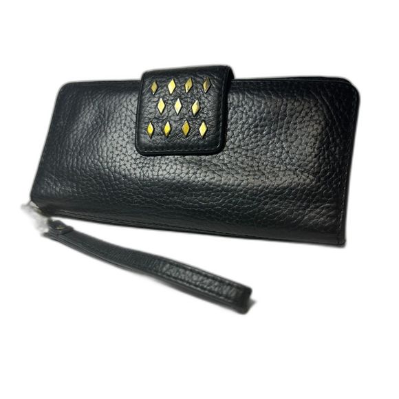 2/$20 Fossil Vintage Black Pebbled Leather Snap Close Wallet Clutch - Picture 1 of 4